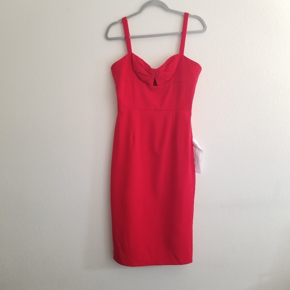 Dress the population Eve sweetheart twist front sleveless red midi dress size M - Picture 2 of 10